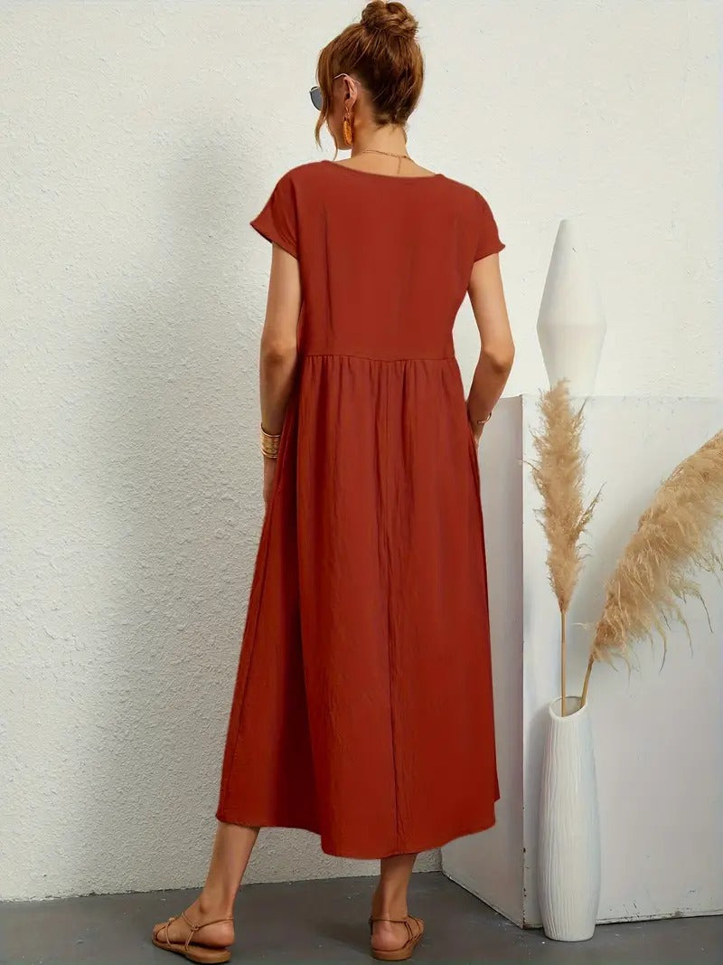 Kurzärmliges Midikleid Mit Taschen