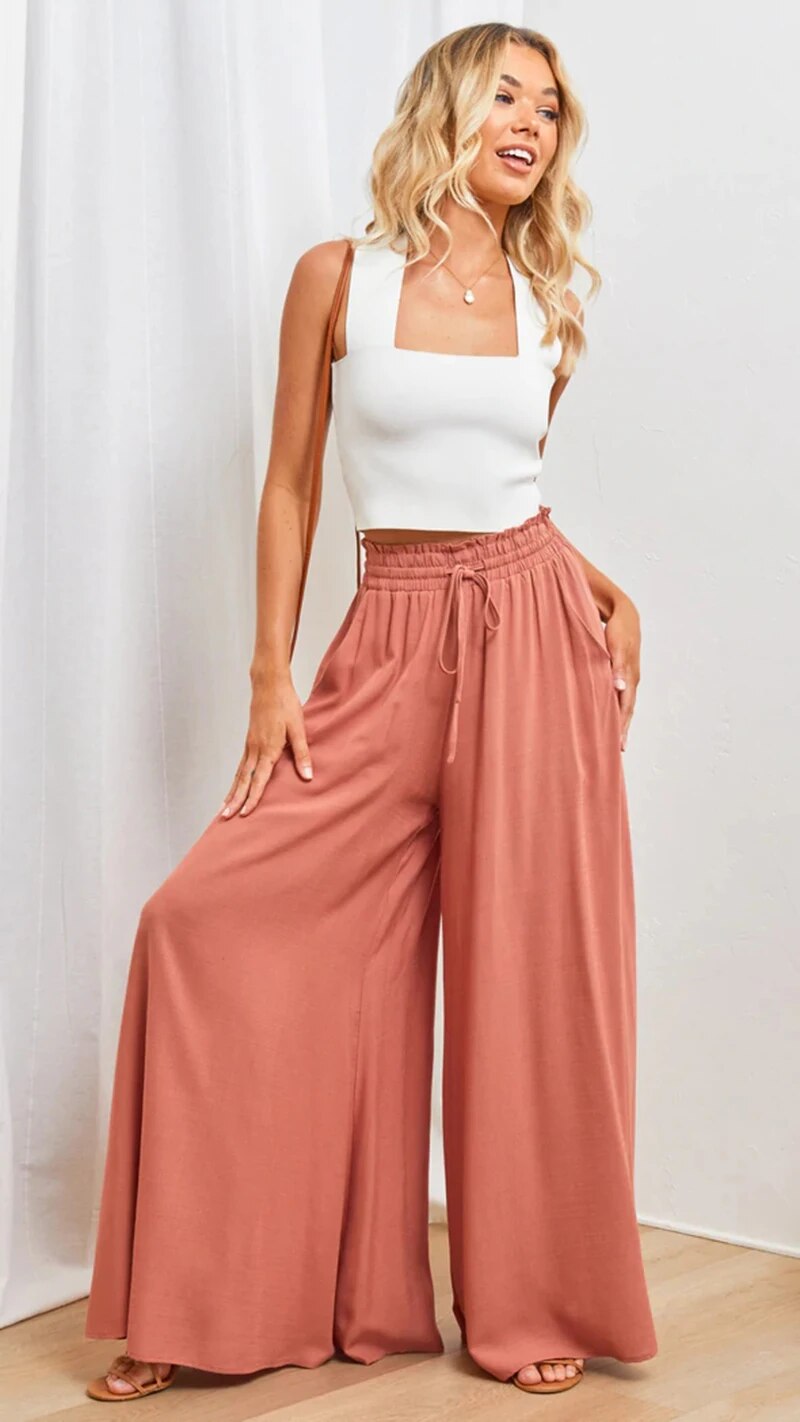 Hose Mit Weitem Bein Und Elastischer Taille