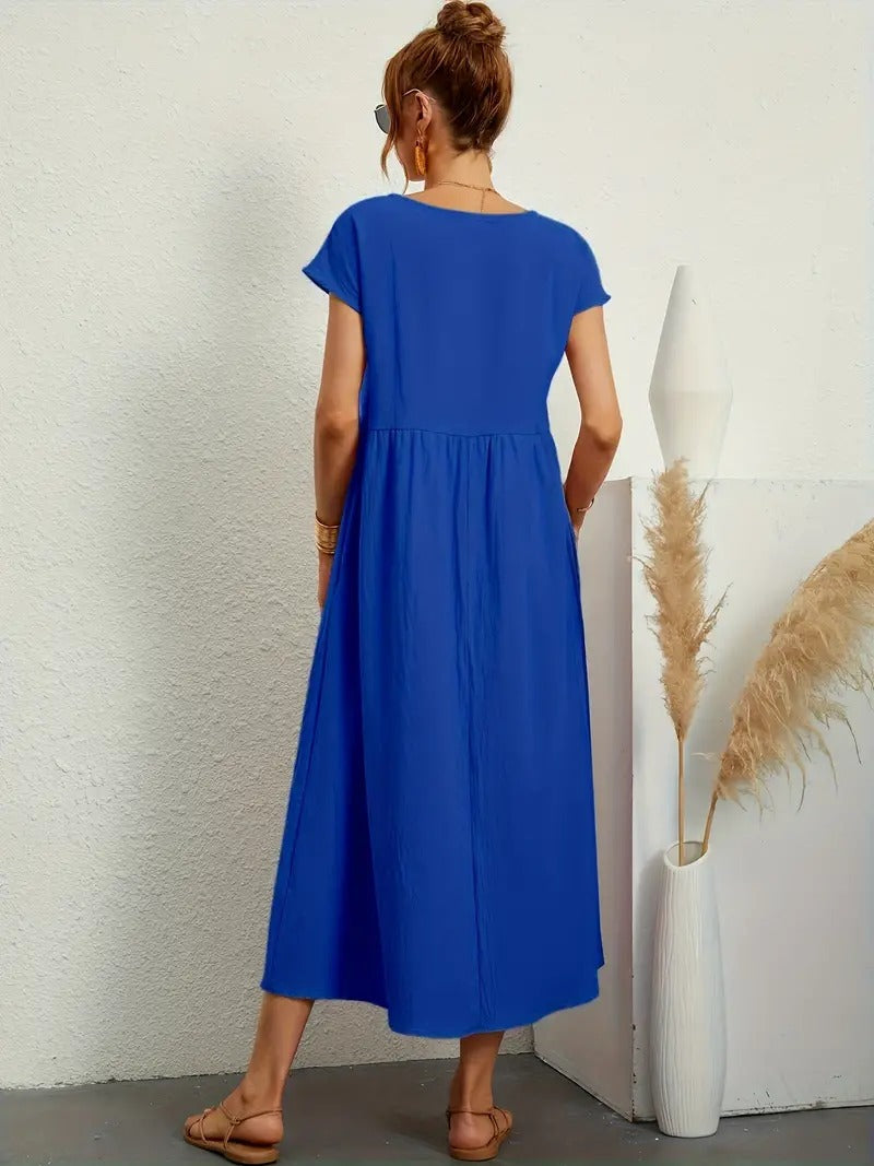 Kurzärmliges Midikleid Mit Taschen