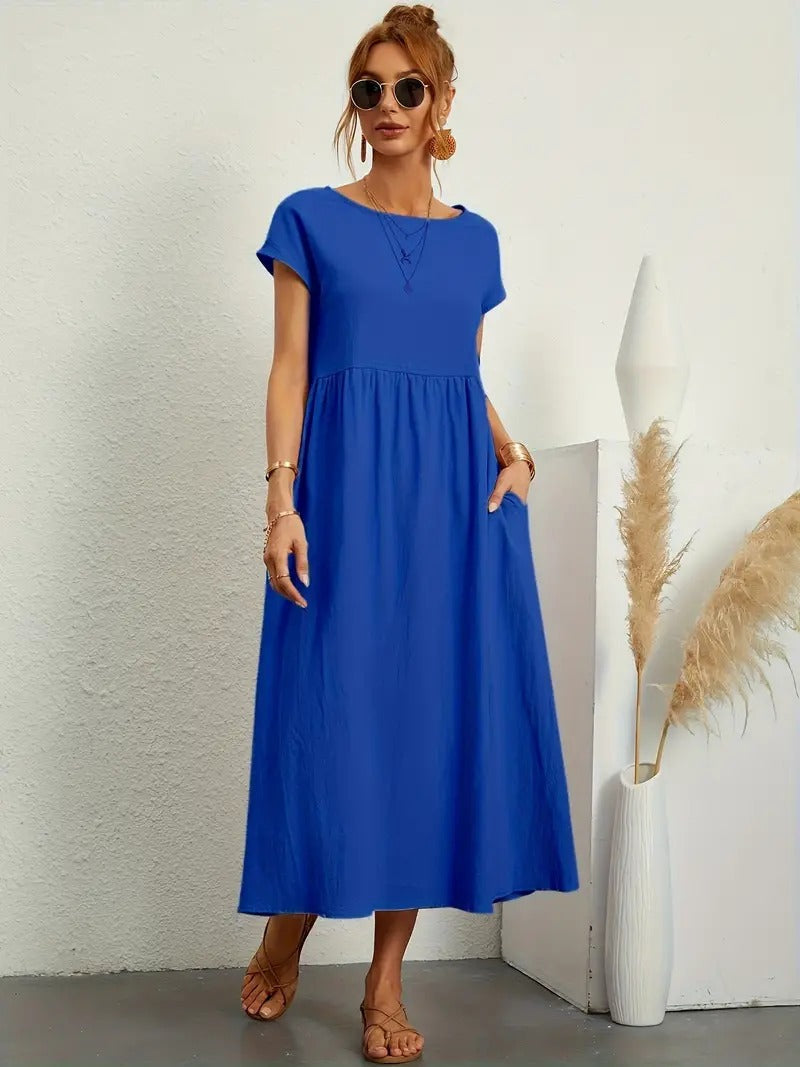 Kurzärmliges Midikleid Mit Taschen