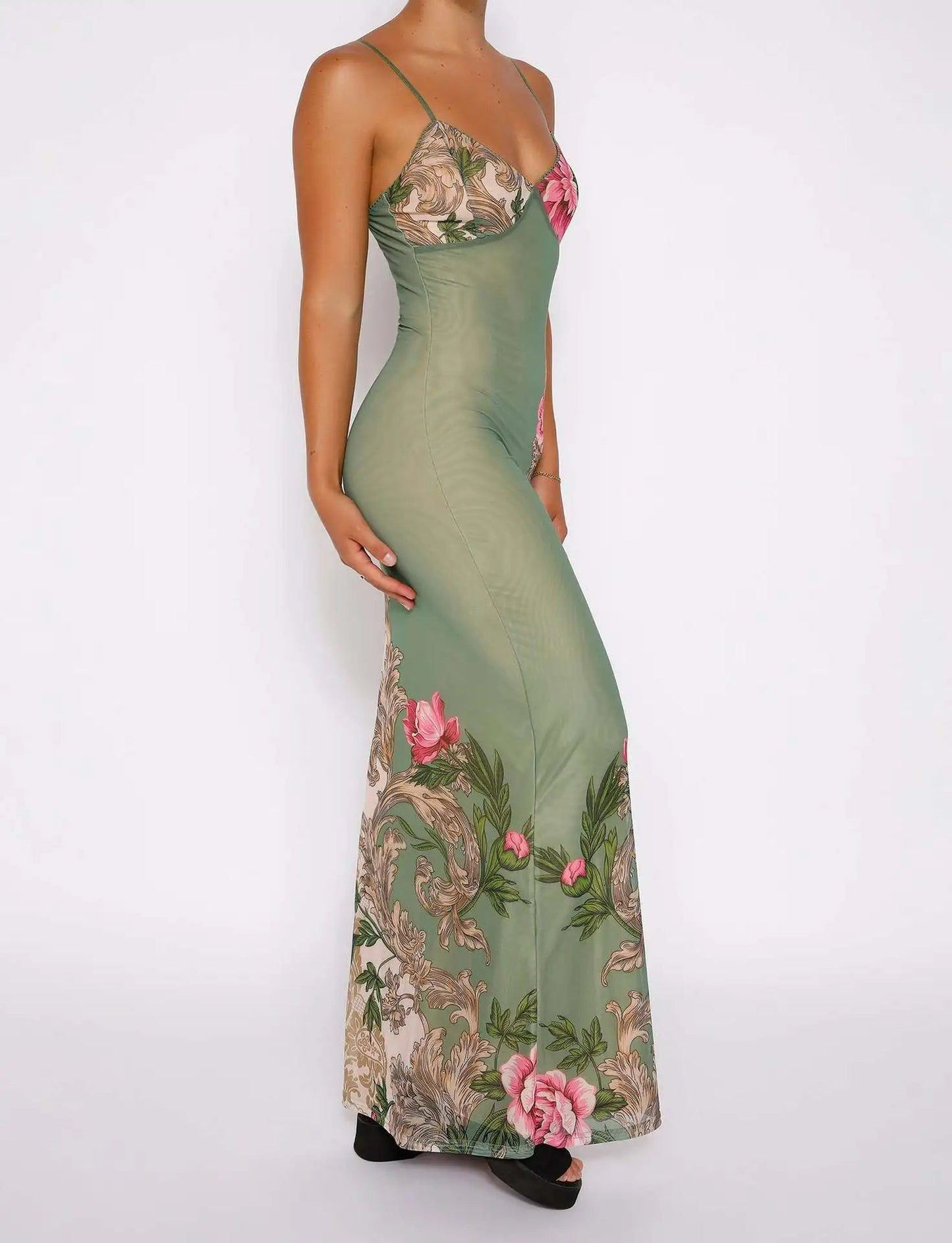Maxikleid Mit V-Ausschnitt Und Blumenmuster