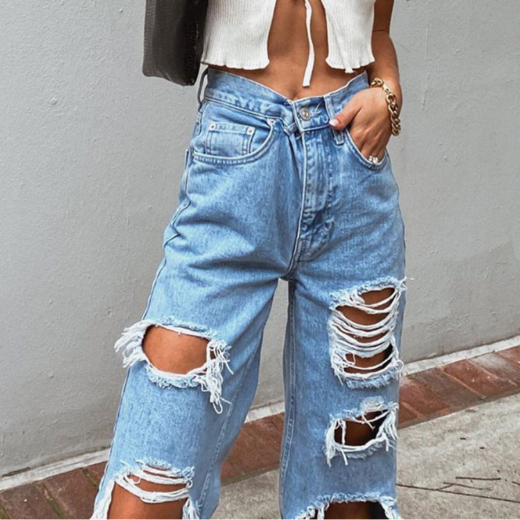 Damenjeans Mit Zerrissenen Details Und Verwaschenem Effekt