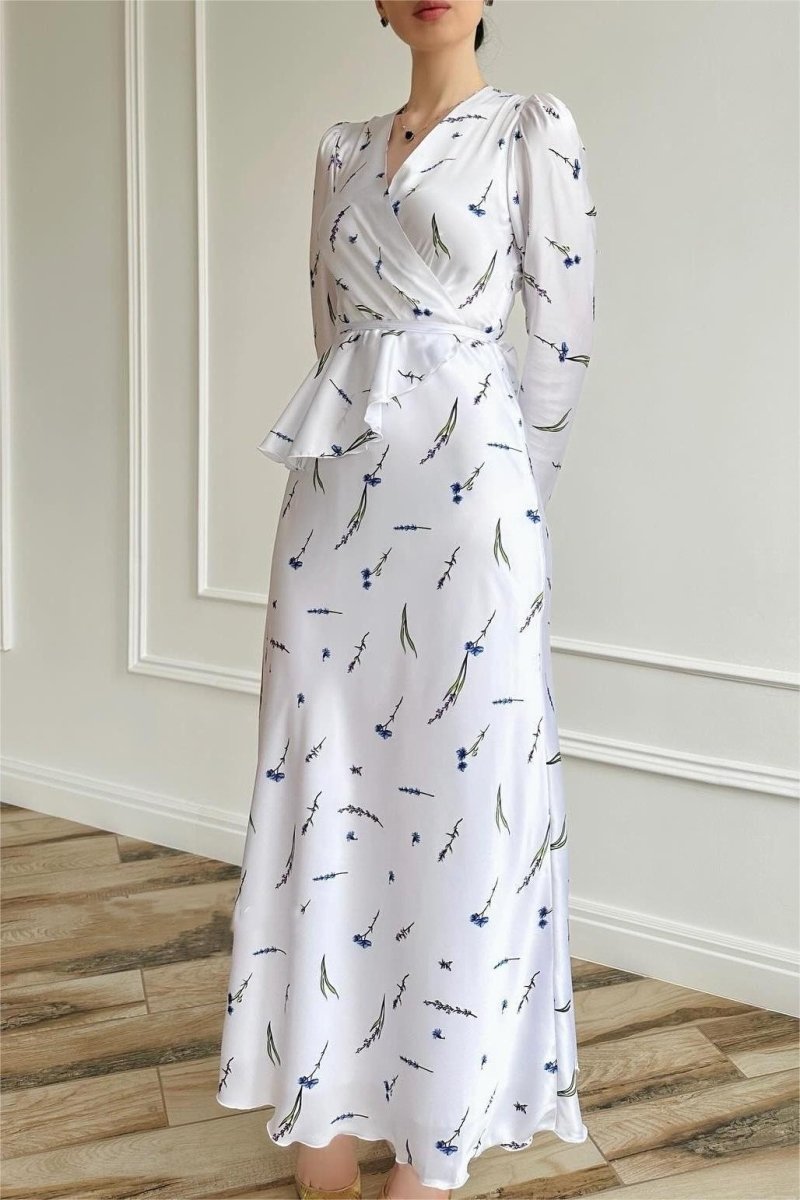Elegantes Maxikleid Mit V-Ausschnitt Und Spitzendetail