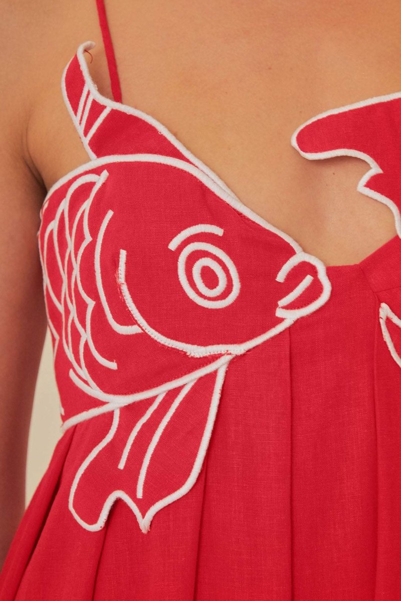 Maxikleid Mit Goldfisch-Stickerei