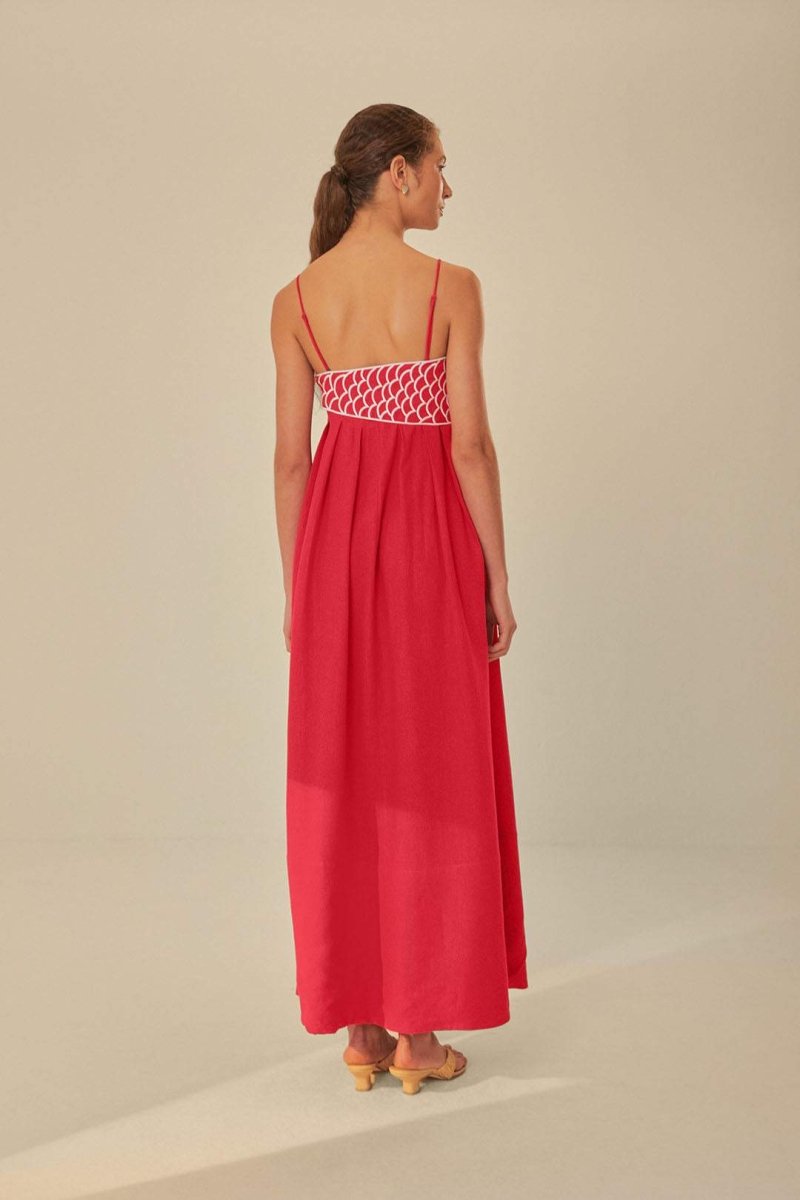 Maxikleid Mit Goldfisch-Stickerei
