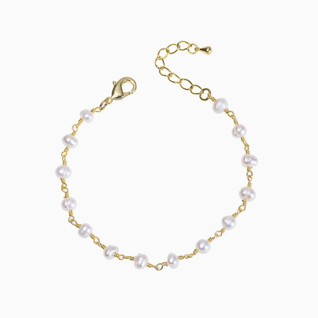 Elegantes Plattiertes Kettenarmband Mit Perlen - Gold