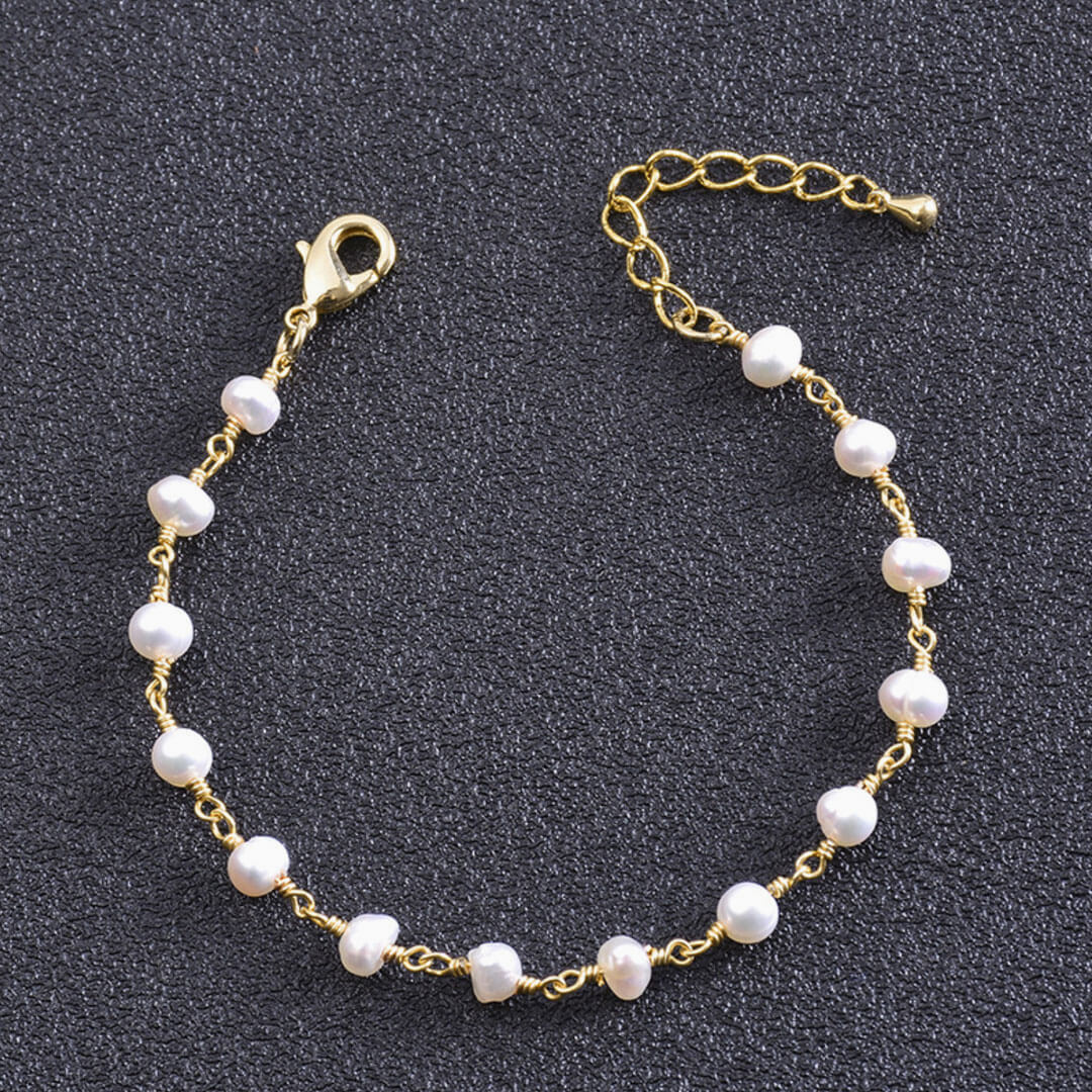 Elegantes Plattiertes Kettenarmband Mit Perlen - Gold