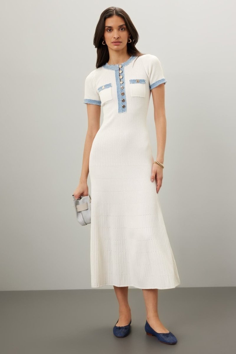 Knöchellanges Strickkleid Mit Quasten-Jeansdetail