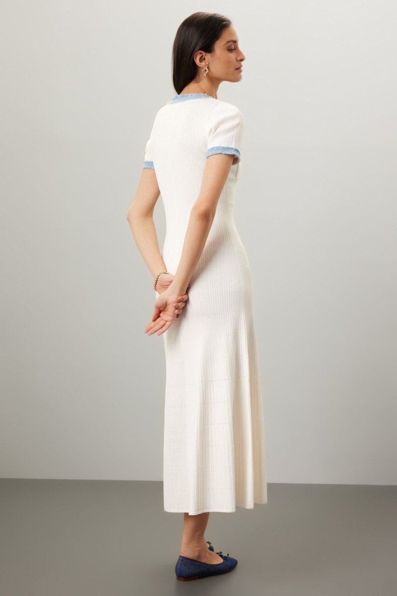 Knöchellanges Strickkleid Mit Quasten-Jeansdetail