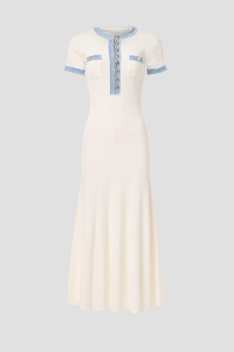 Knöchellanges Strickkleid Mit Quasten-Jeansdetail