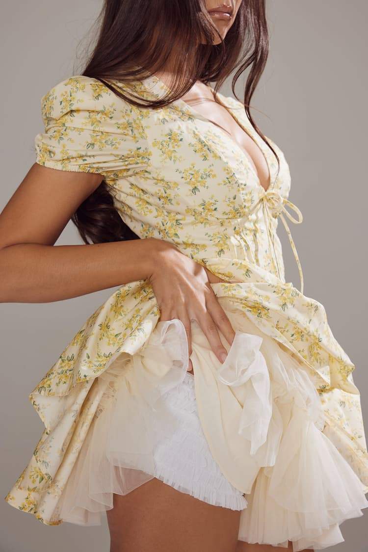Minikleid Mit Blumenmuster Und Puffärmeln