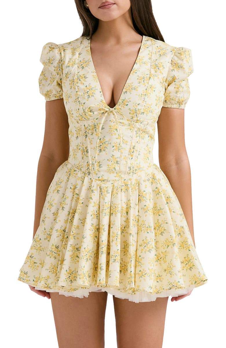 Minikleid Mit Blumenmuster Und Puffärmeln