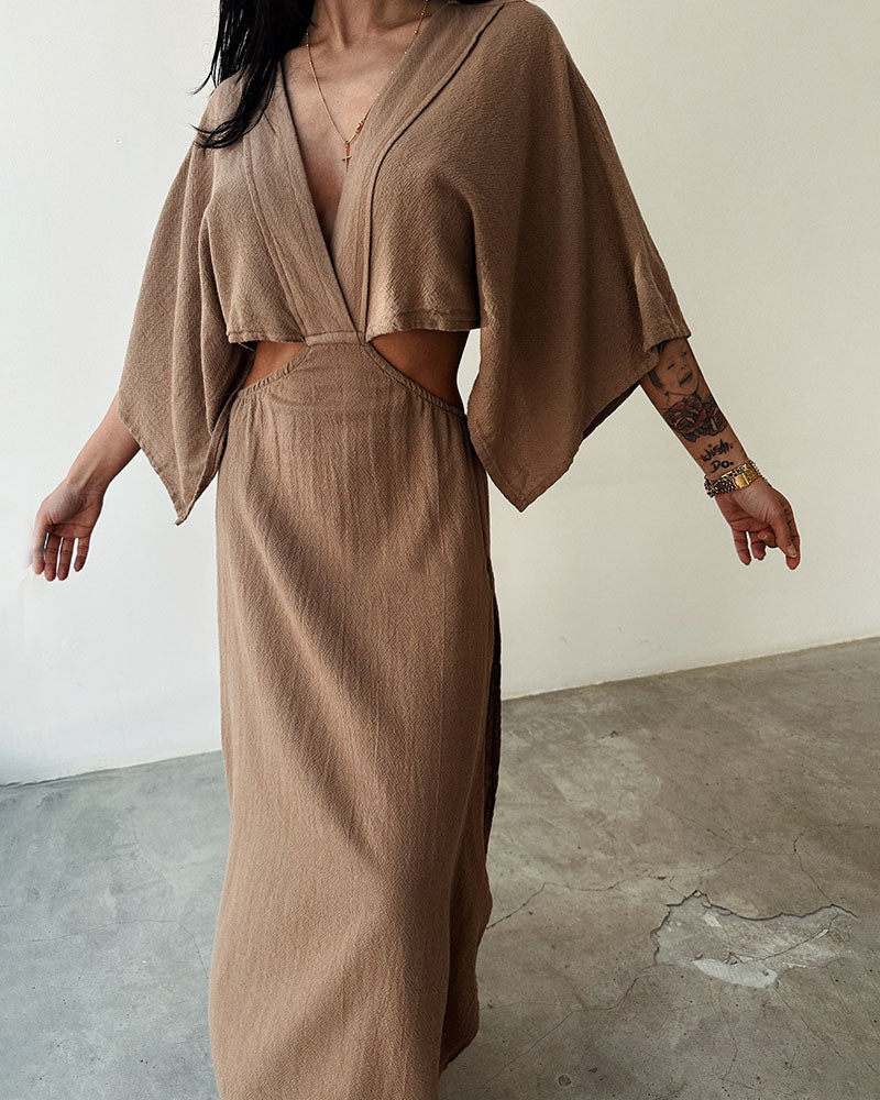 Elegantes Maxikleid Mit Tiefem Schlitz Und V-Ausschnitt