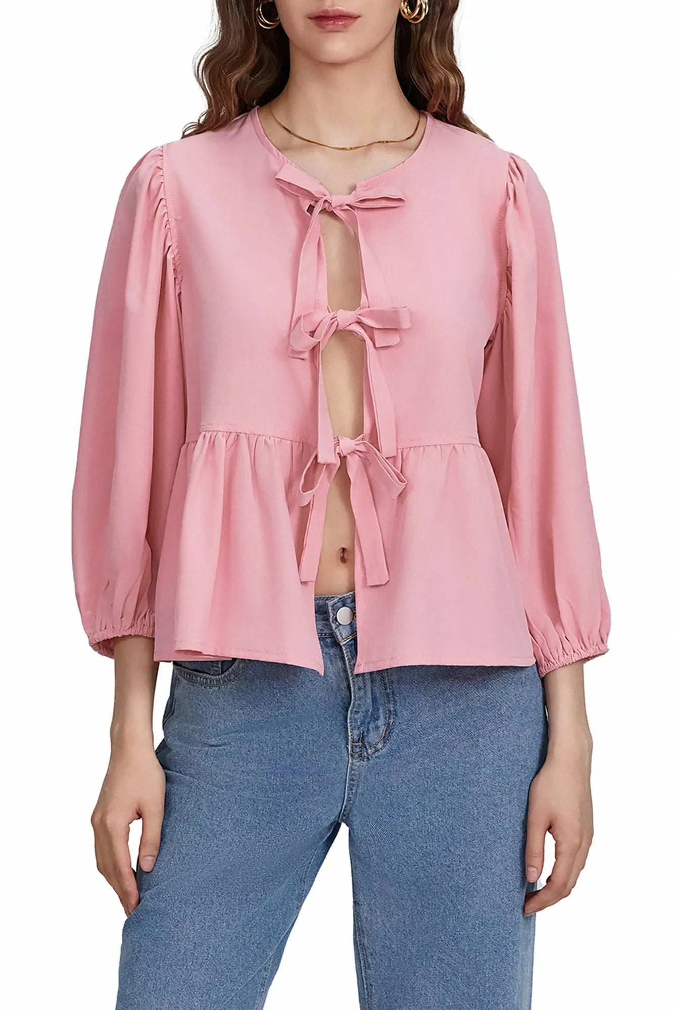 Kurze Bluse Mit Schleifendetail Und Rüschen