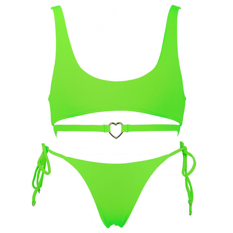 Grünes Bralet-Bikini-Set Mit Schnürung Und Herz-Detail Aus Metall