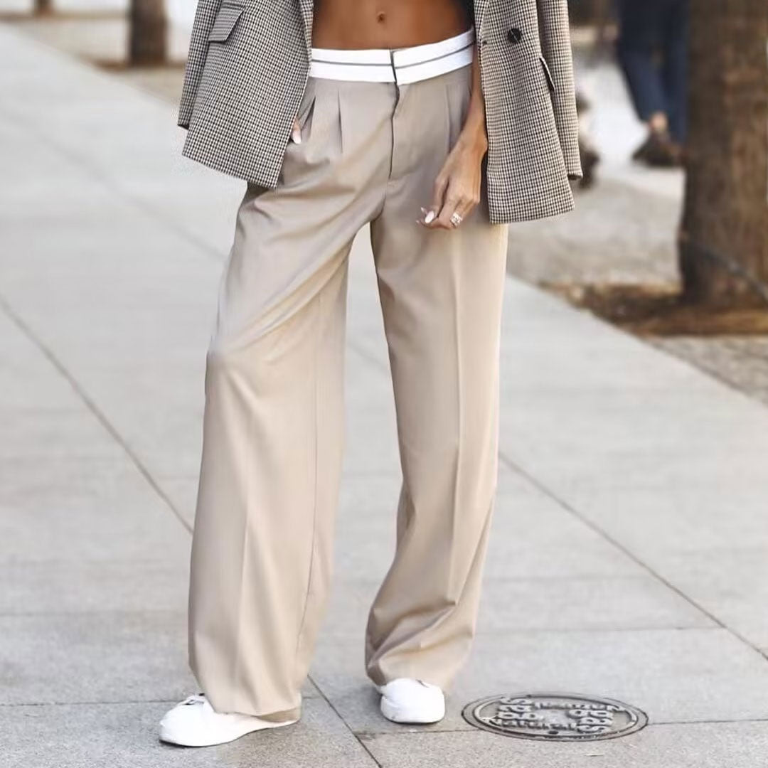 Bundfaltenhose Mit Weitem Bein Und Stylischem Kontrastbund