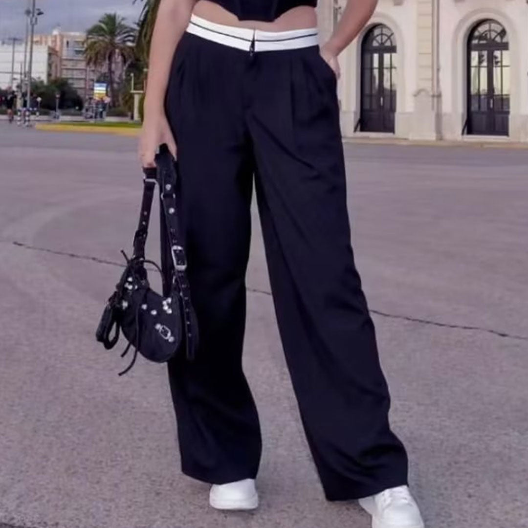 Bundfaltenhose Mit Weitem Bein Und Stylischem Kontrastbund