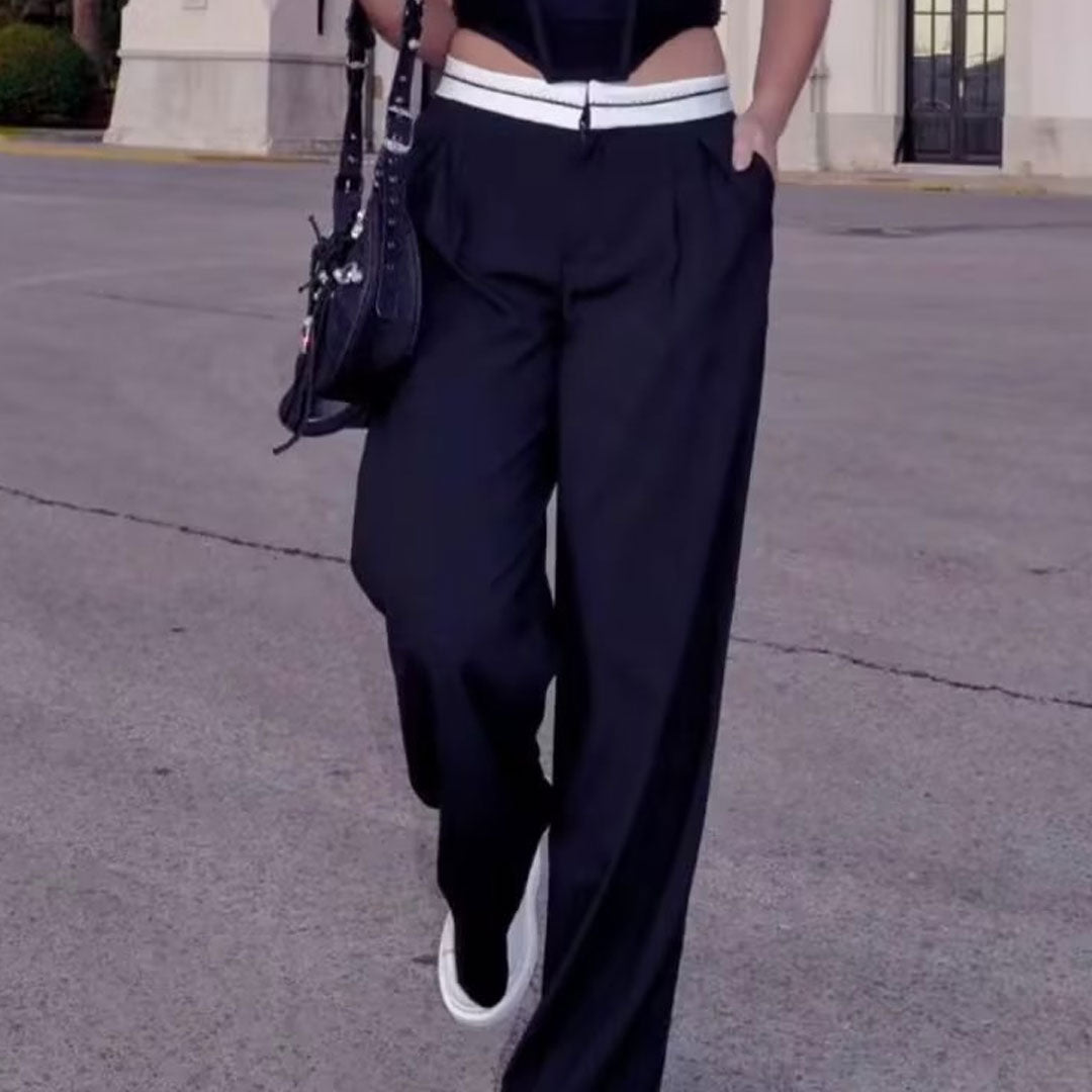 Bundfaltenhose Mit Weitem Bein Und Stylischem Kontrastbund