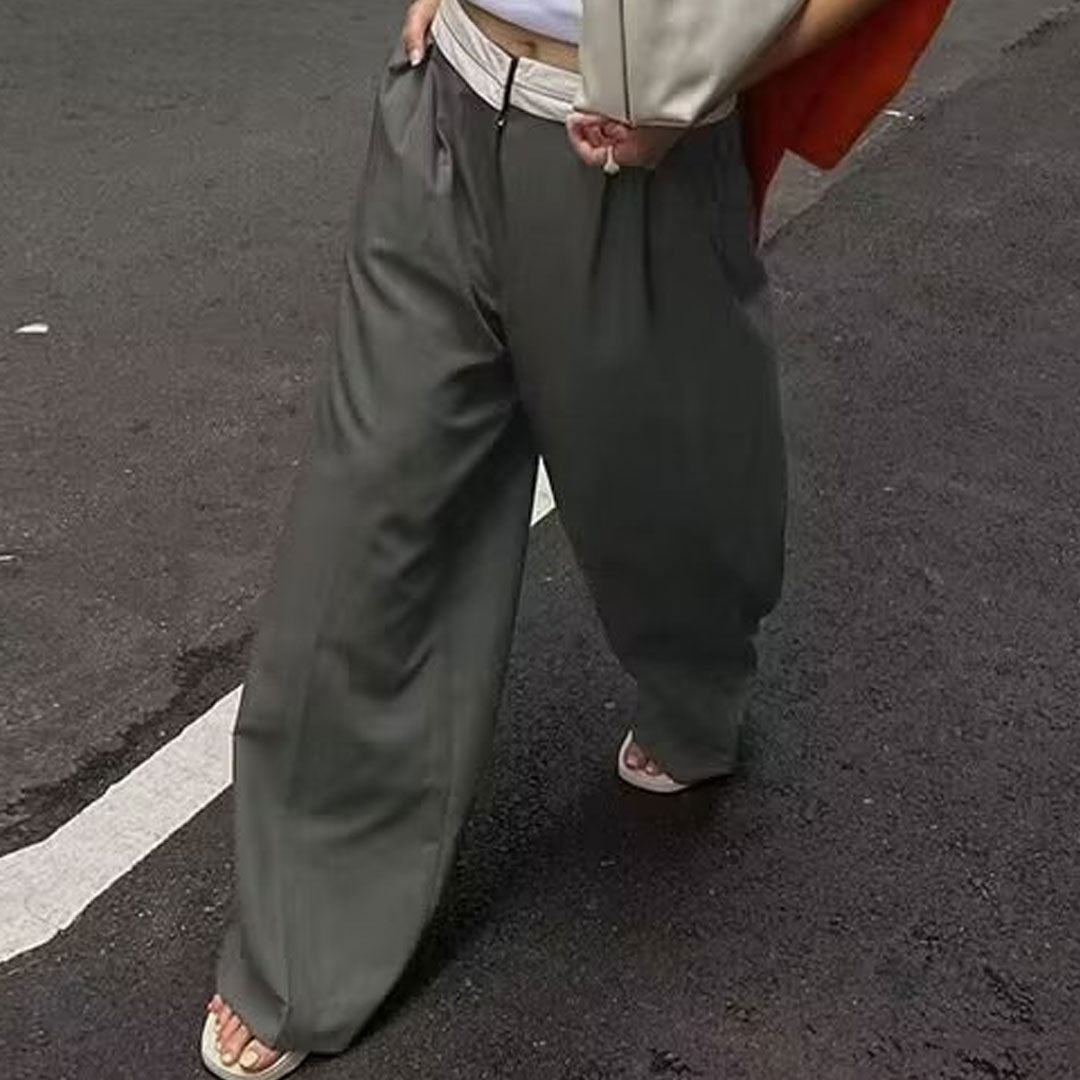 Bundfaltenhose Mit Weitem Bein Und Stylischem Kontrastbund