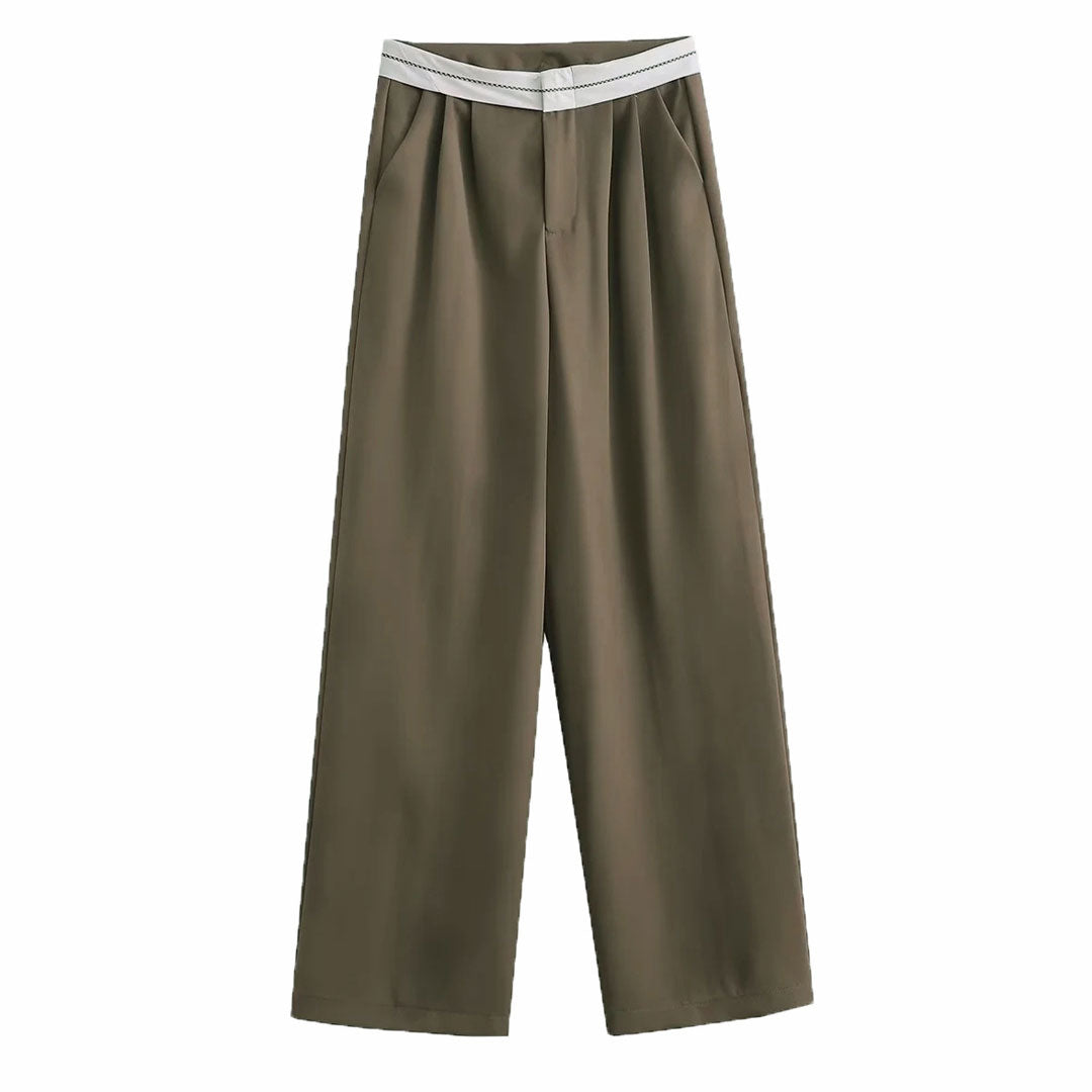 Bundfaltenhose Mit Weitem Bein Und Stylischem Kontrastbund
