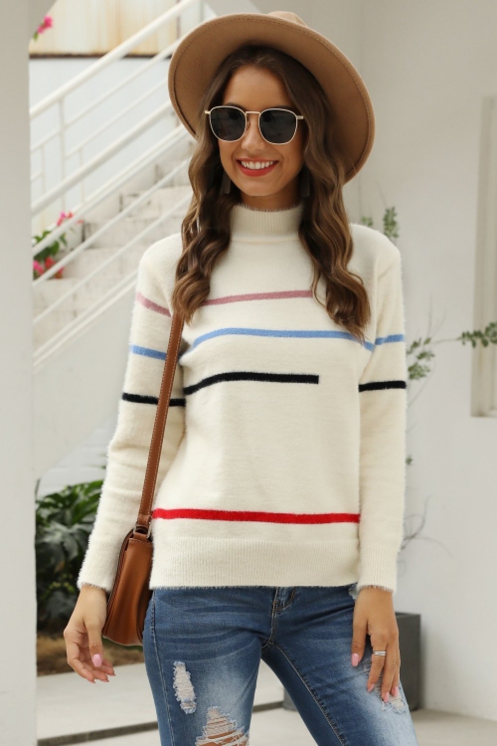 Polyesterpullover Mit Streifendetail