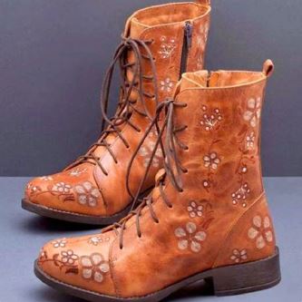 Elegante Stiefel Mit Retro-Blumenmuster