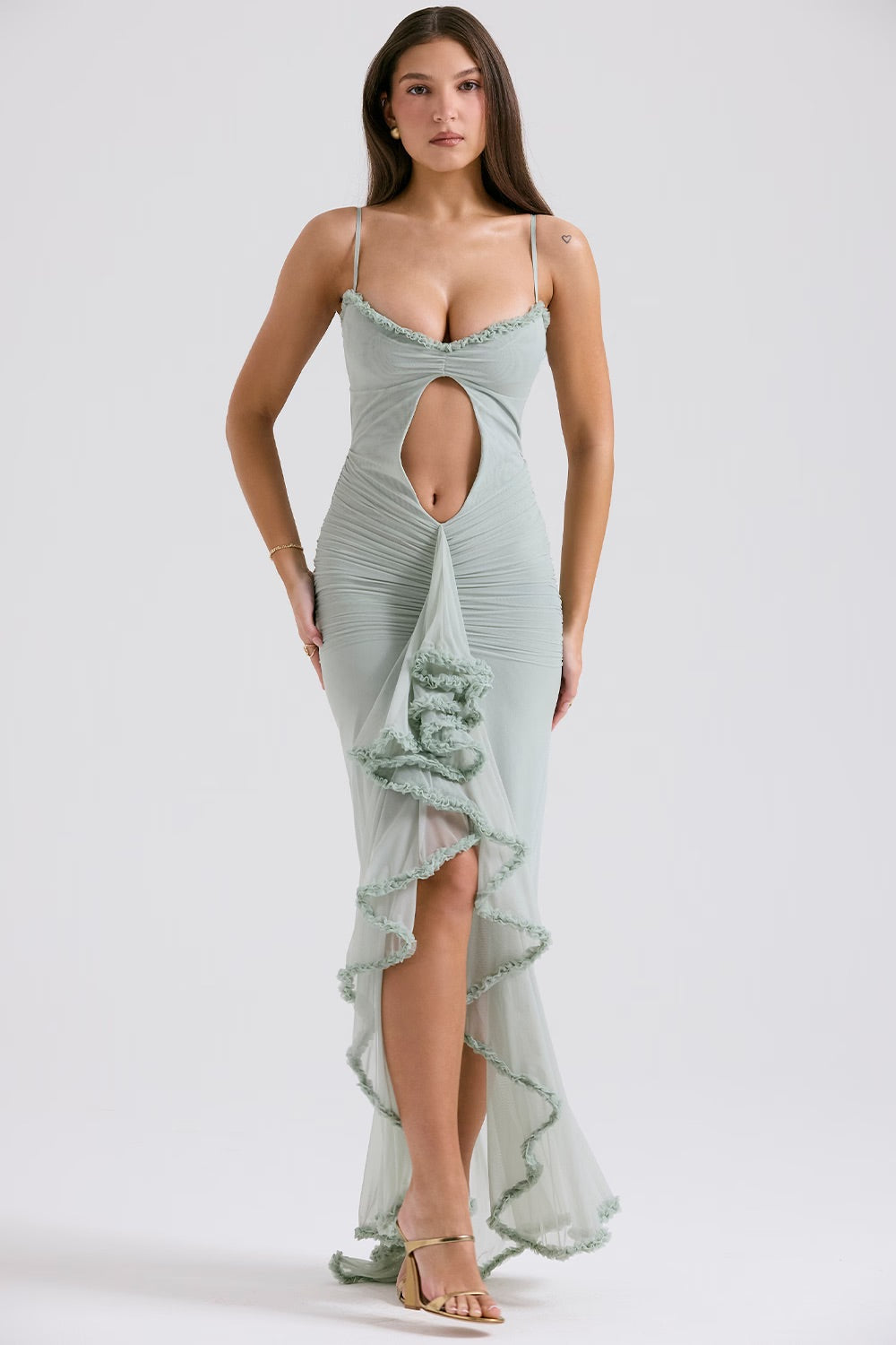 Tief Ausgeschnittenes Maxikleid Mit Dünnen Trägern