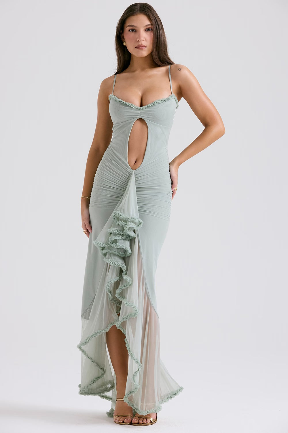 Tief Ausgeschnittenes Maxikleid Mit Dünnen Trägern
