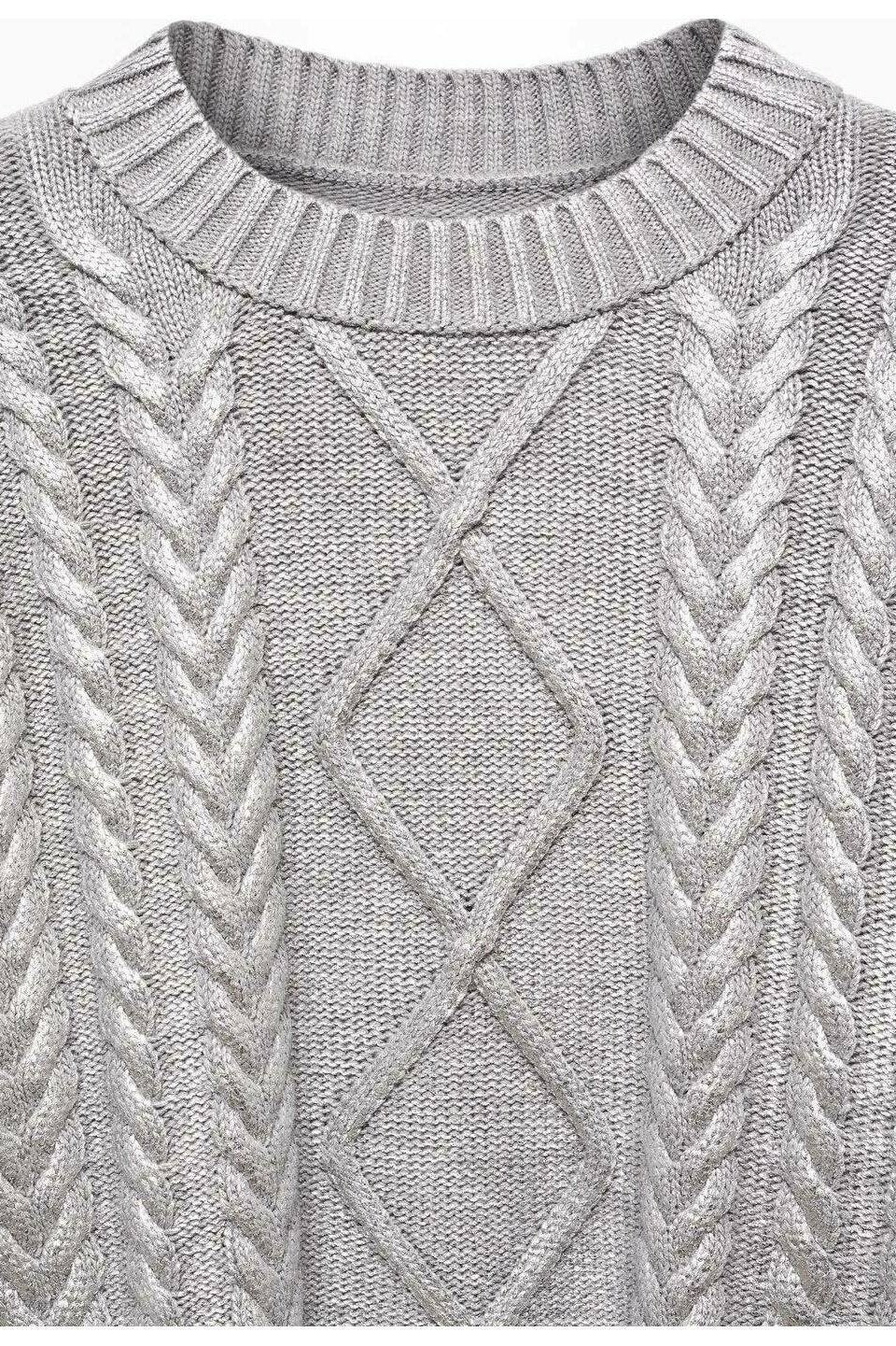 Zopfmusterpullover Mit Metallicfolienstruktur