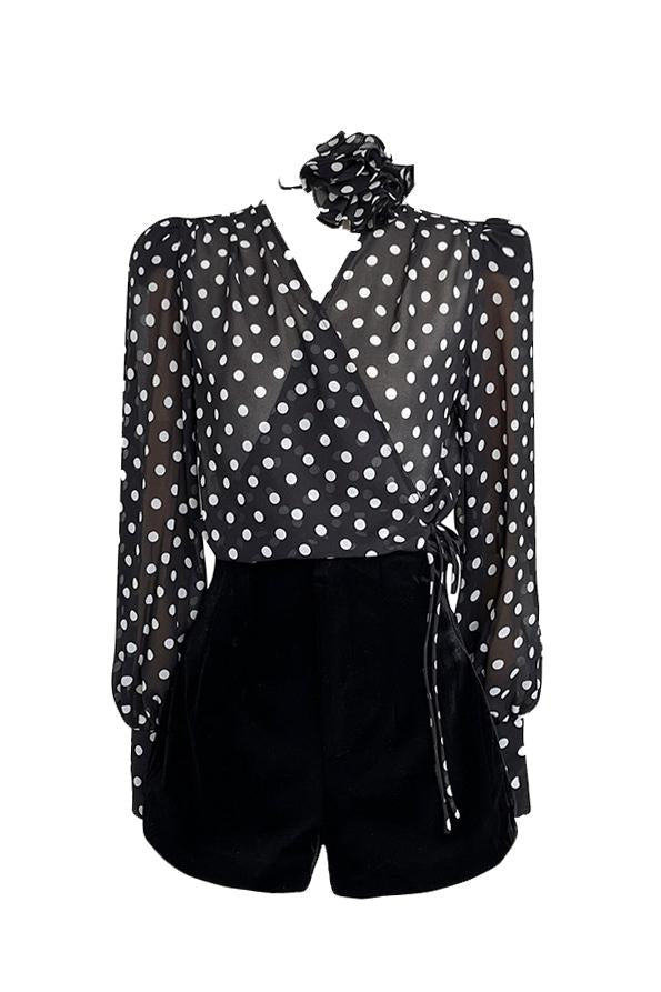 Langarmbluse Mit Polka Dot-Muster