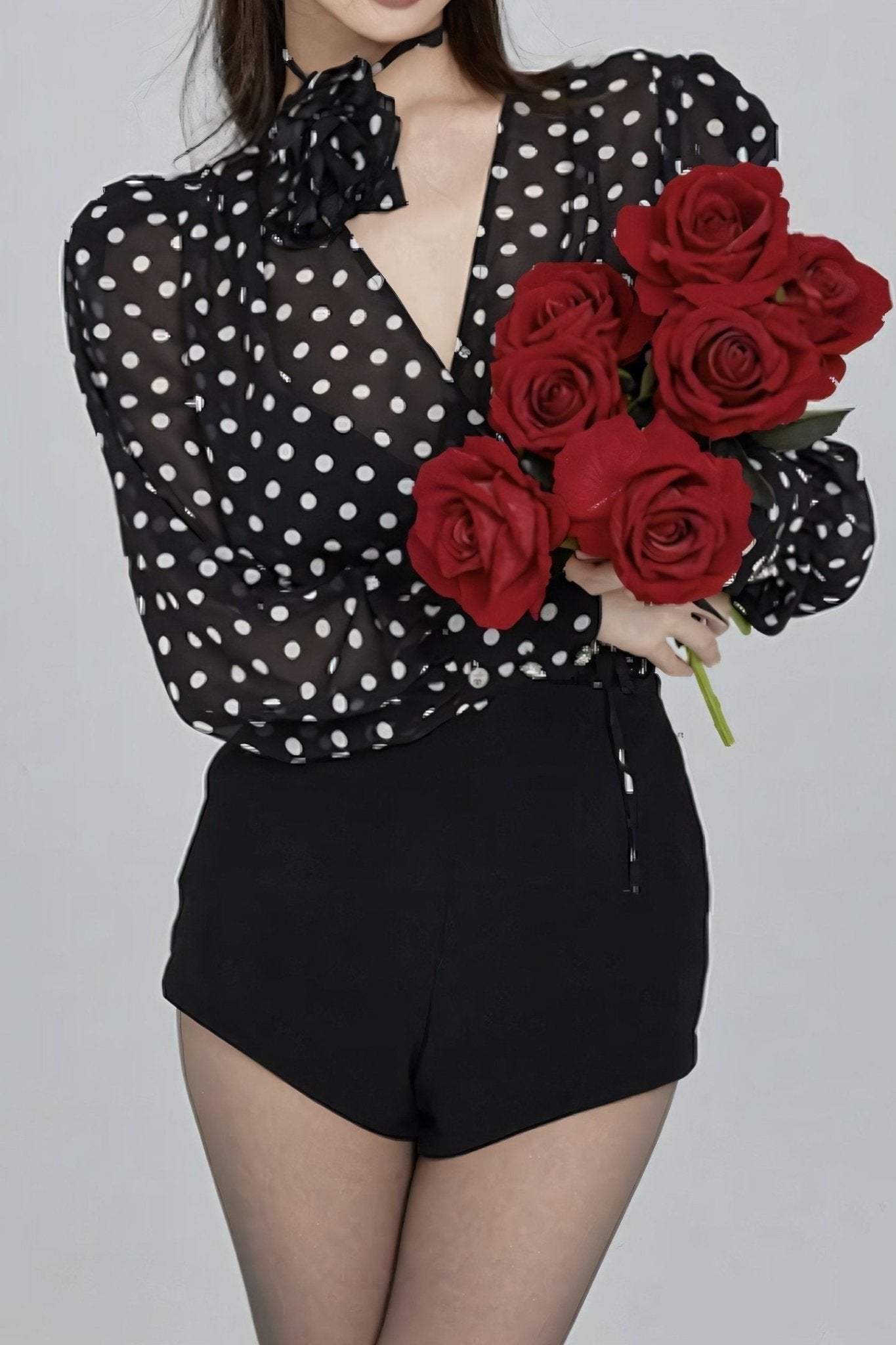 Langarmbluse Mit Polka Dot-Muster
