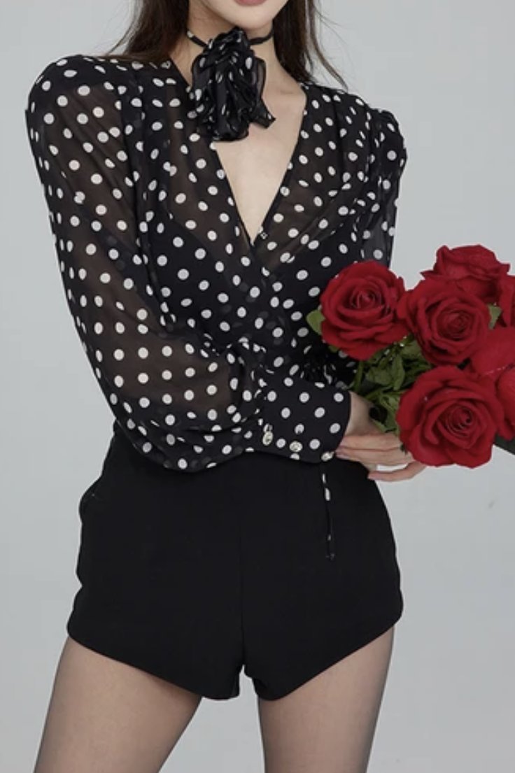 Langarmbluse Mit Polka Dot-Muster