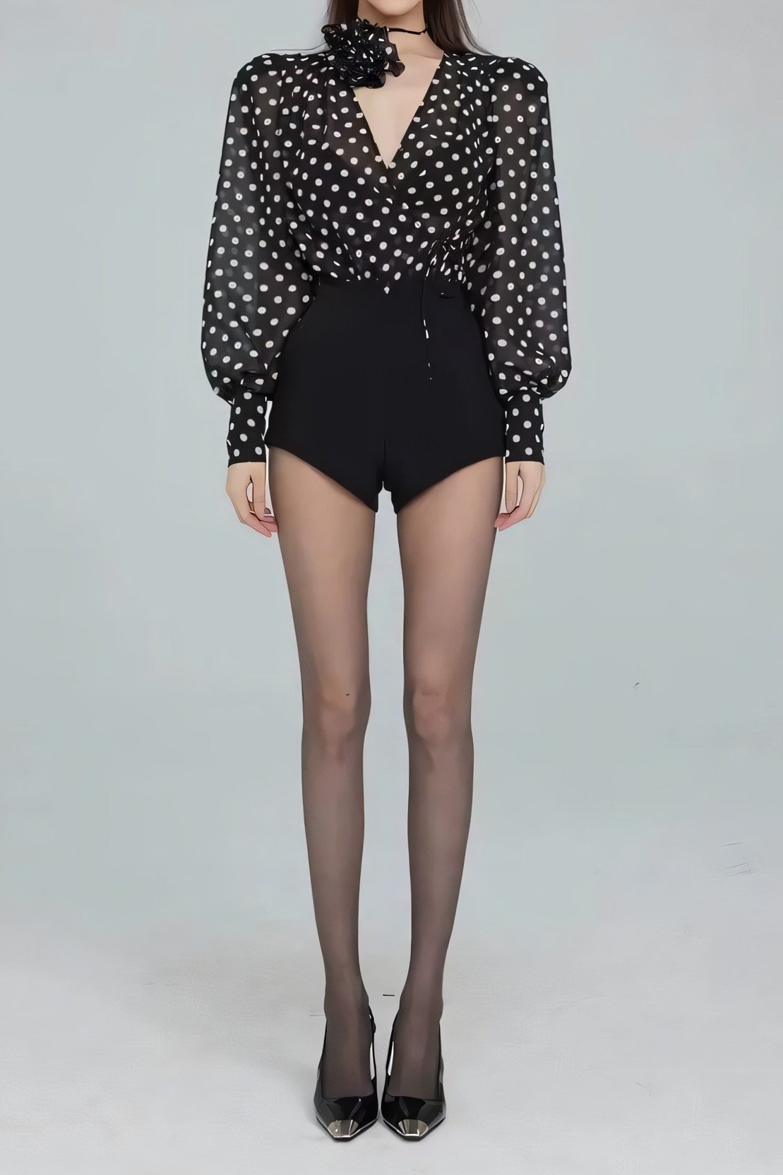 Langarmbluse Mit Polka Dot-Muster