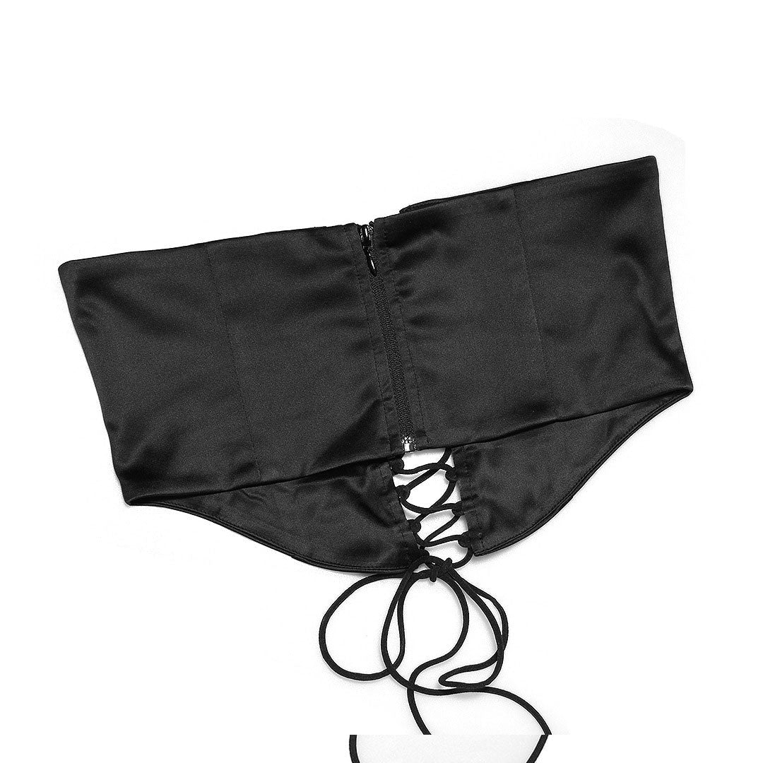 Elegantes, Figurbetontes Minikleid Aus Satin Mit V-Ausschnitt, Spitzendetail Und Schlitz - Schwarz