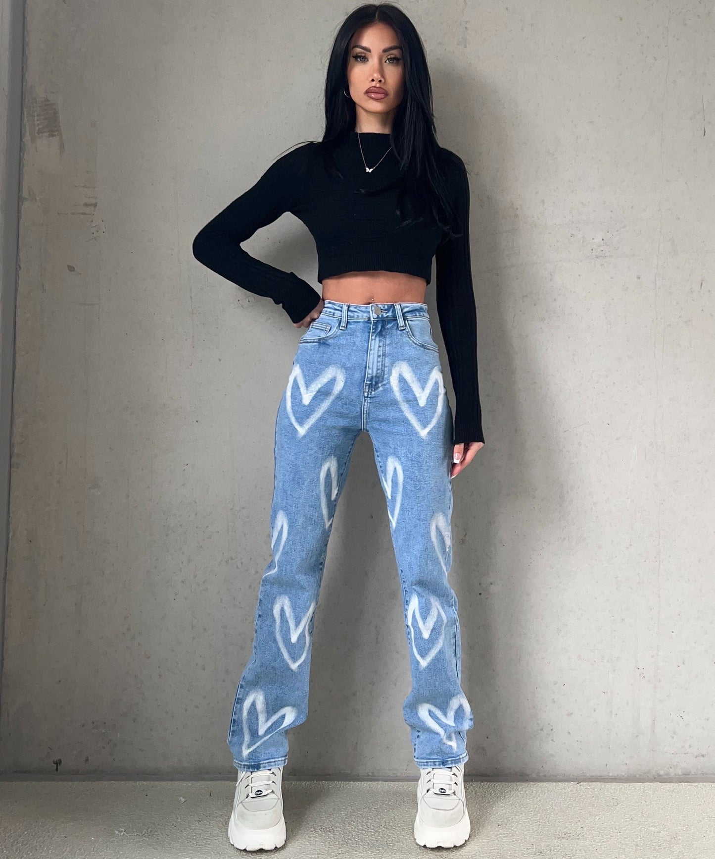 Stylische Jeans Mit Herzmuster
