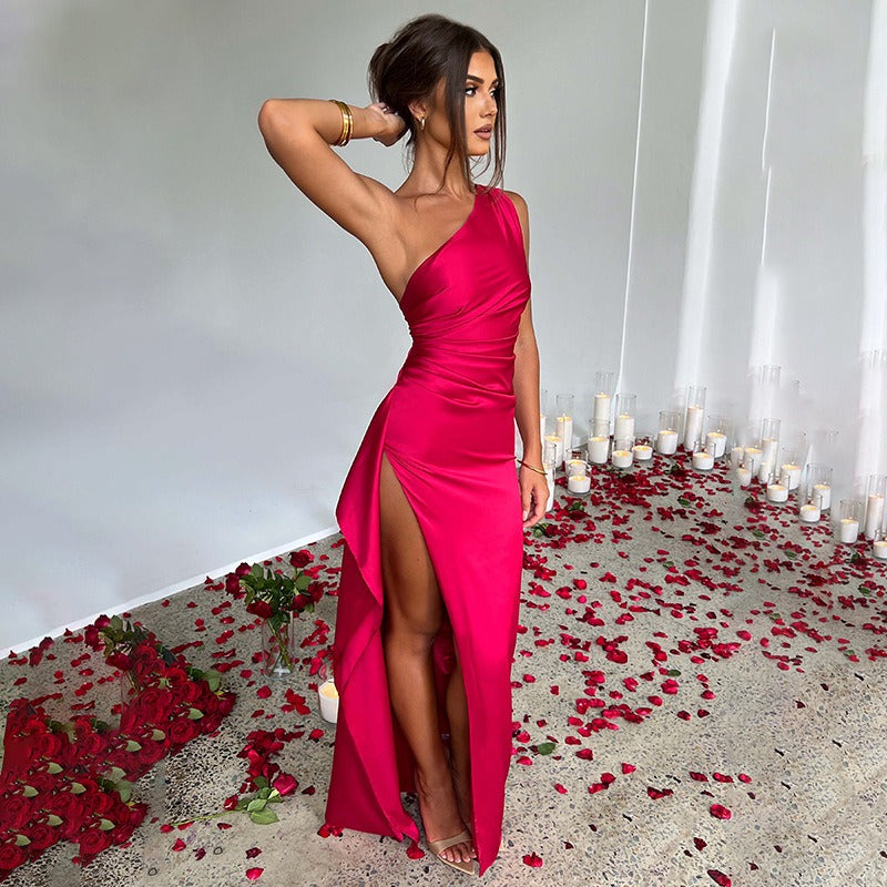 Maxikleid Mit Spitze Und One-Shoulder-Träger