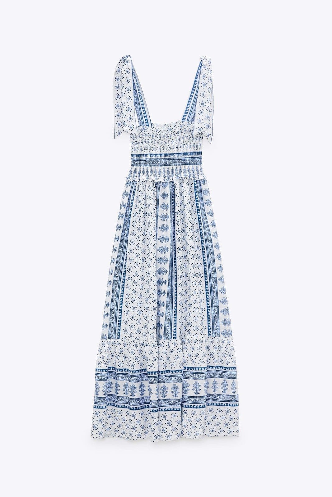 Gestreiftes Midikleid Mit Botanischem Blumenmuster