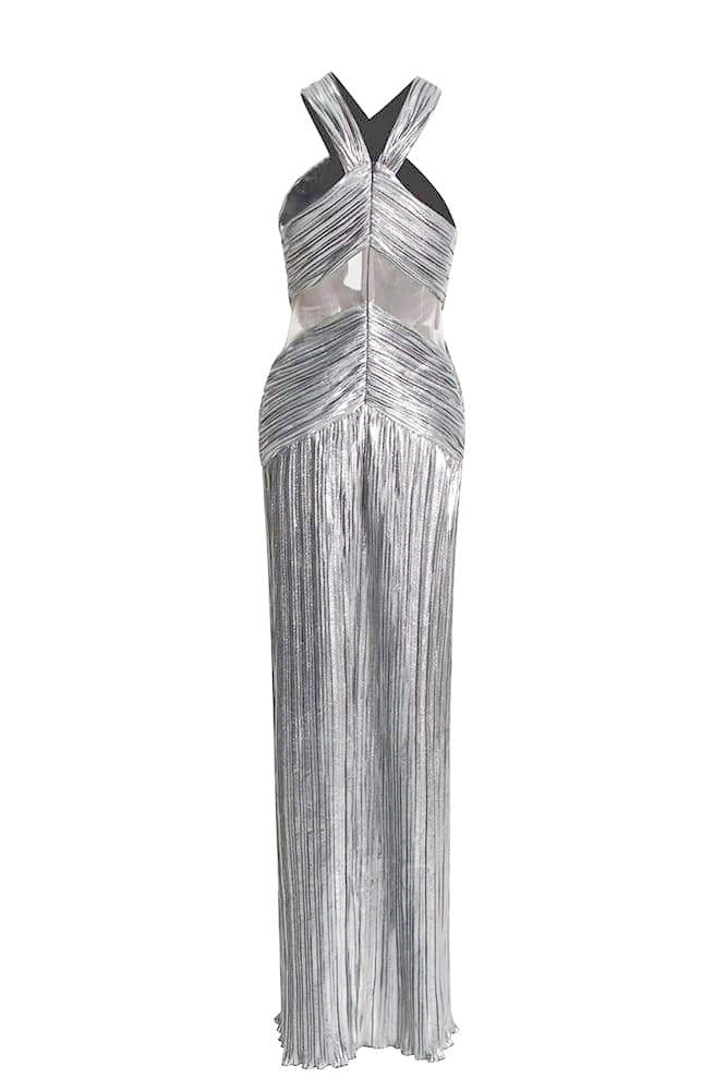 Metallic-Maxikleid Mit Überkreuztem Neckholder