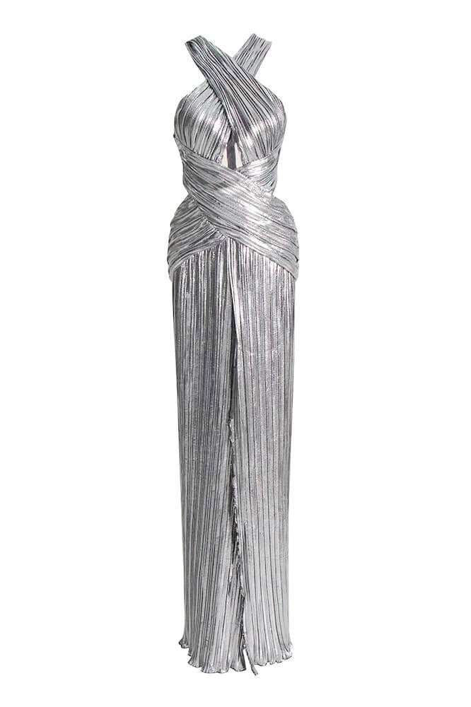 Metallic-Maxikleid Mit Überkreuztem Neckholder