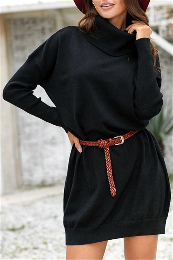 Pulloverkleid Mit Hohem Kragen Und Gürtel