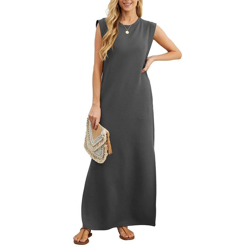 Ärmelloses Maxikleid Aus Dicker Viskose Mit Riemchen
