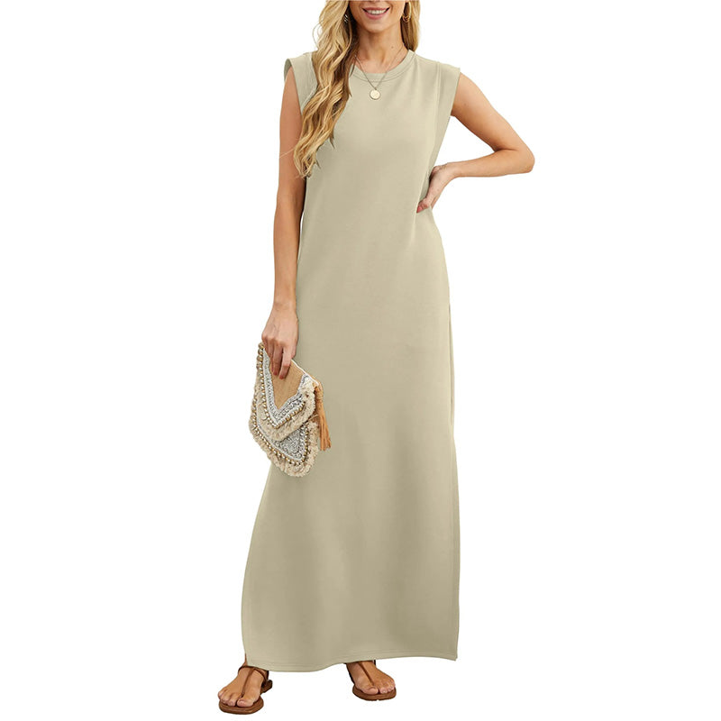 Ärmelloses Maxikleid Aus Dicker Viskose Mit Riemchen