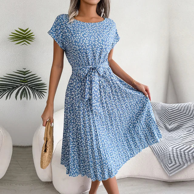 Plissiertes Midikleid Mit Rundhalsausschnitt