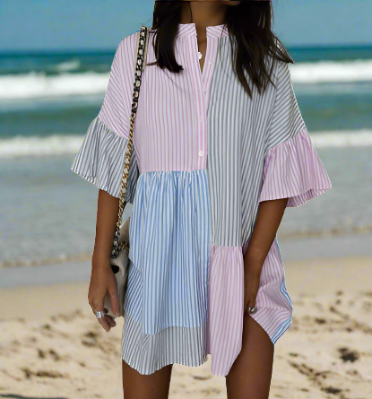 Mini-Hemdkleid Mit Blockmuster