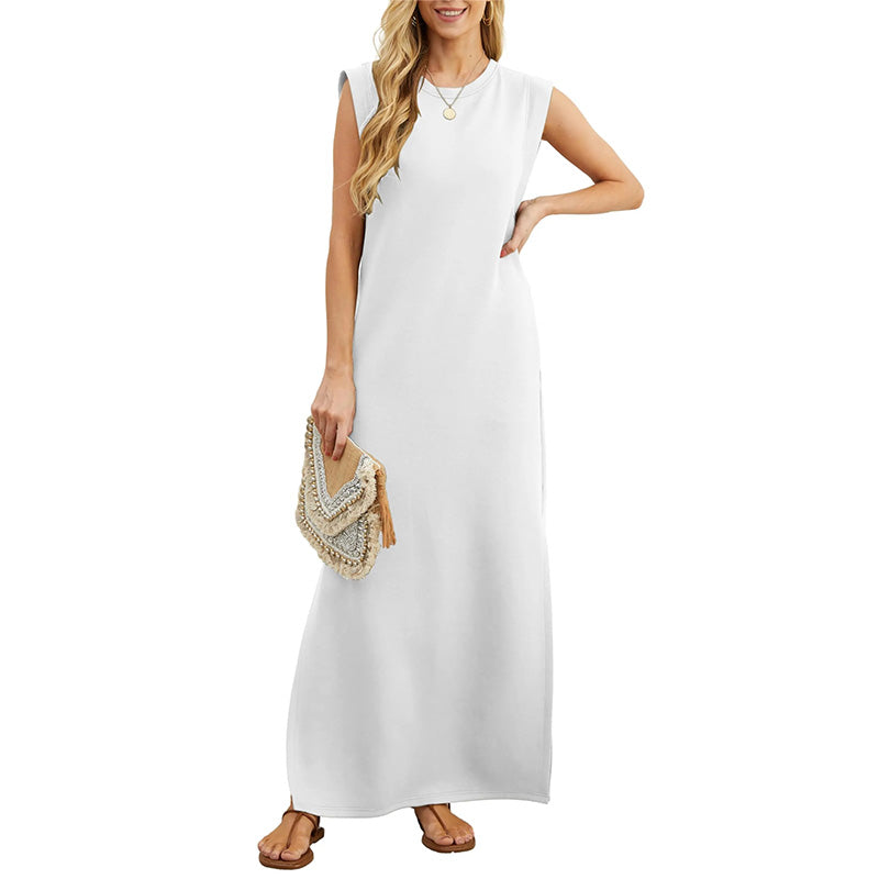Ärmelloses Maxikleid Aus Dicker Viskose Mit Riemchen
