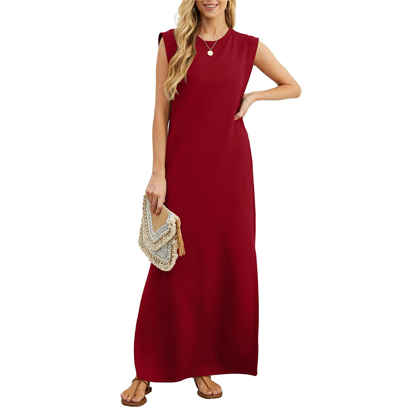 Ärmelloses Maxikleid Aus Dicker Viskose Mit Riemchen