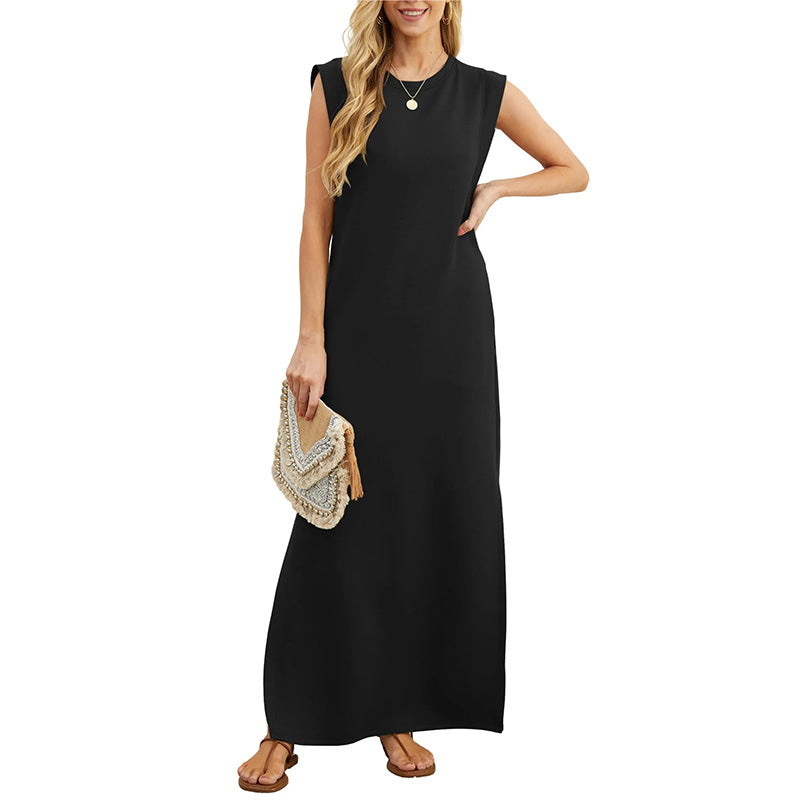 Ärmelloses Maxikleid Aus Dicker Viskose Mit Riemchen