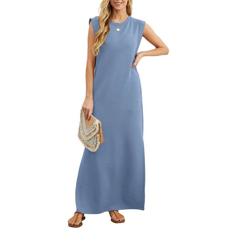 Ärmelloses Maxikleid Aus Dicker Viskose Mit Riemchen