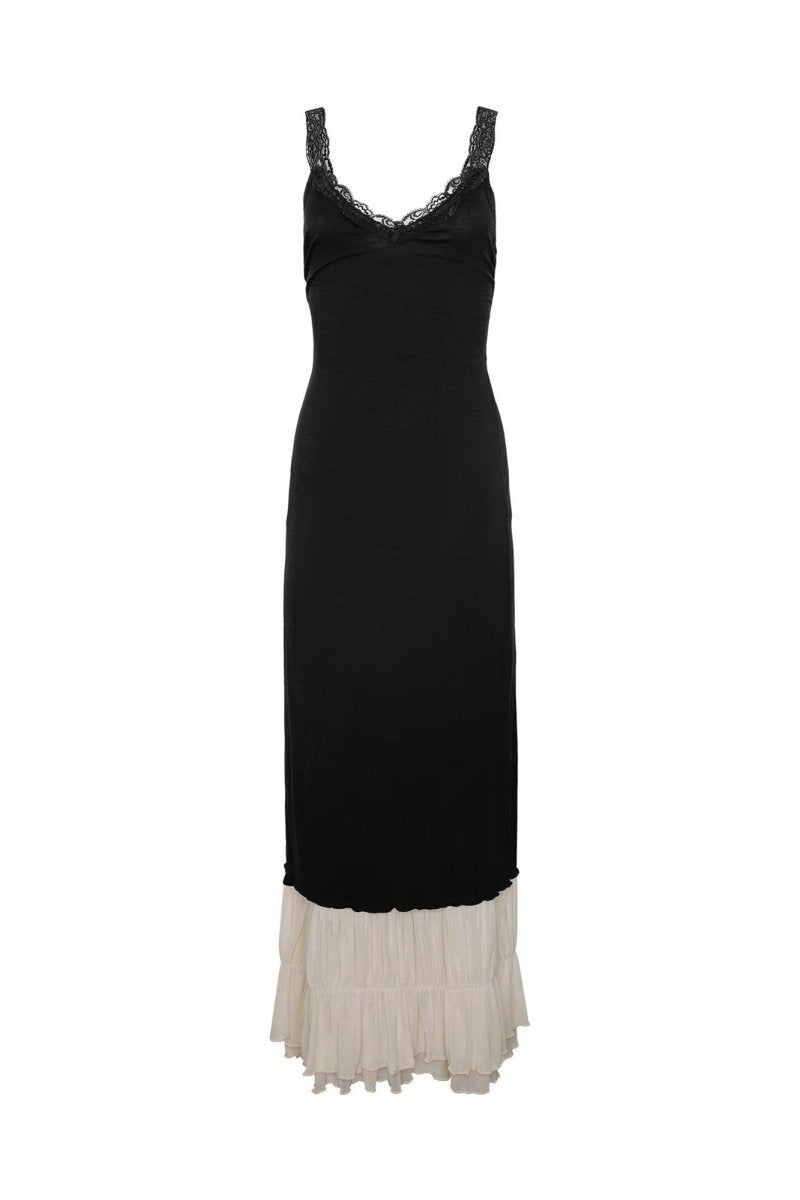 Maxikleid Mit V-Ausschnitt Und Spitzendetail