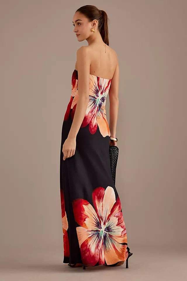 Trägerloses Maxikleid Mit Blumenmuster